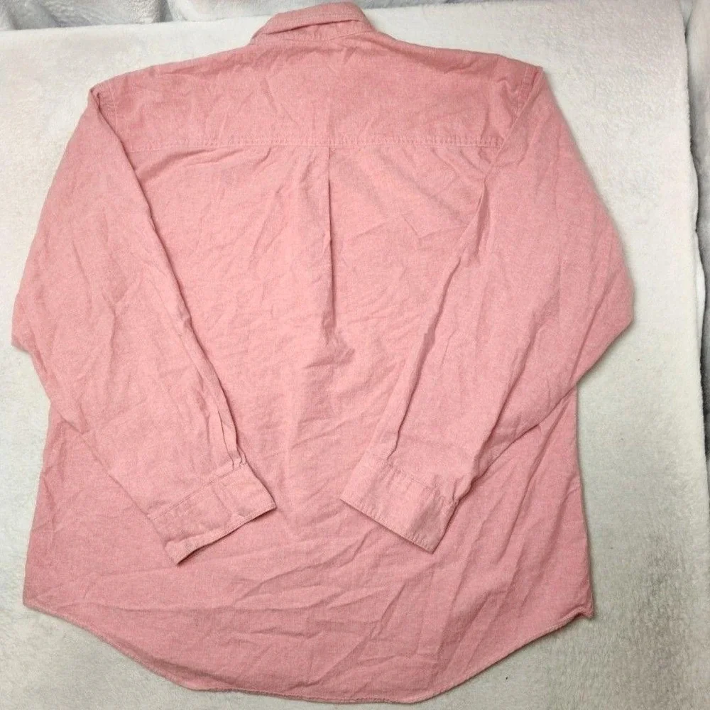 Lands' End Shirt Mens L Pink Oxford OCBD Button-Up Cotton Pockets Made In USA
